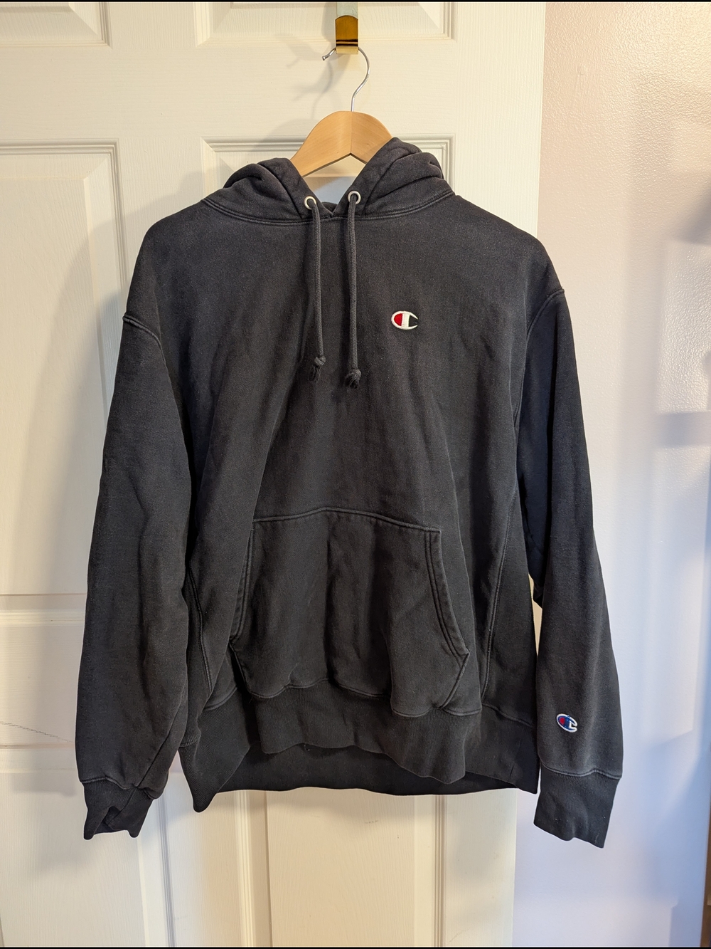 Champion Men's Black Hoodie Reverse Weave